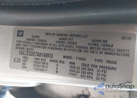 2010 Chevrolet Colorado 1Lt из США, поврежденный, VIN 1GCJTCDE7A8148913